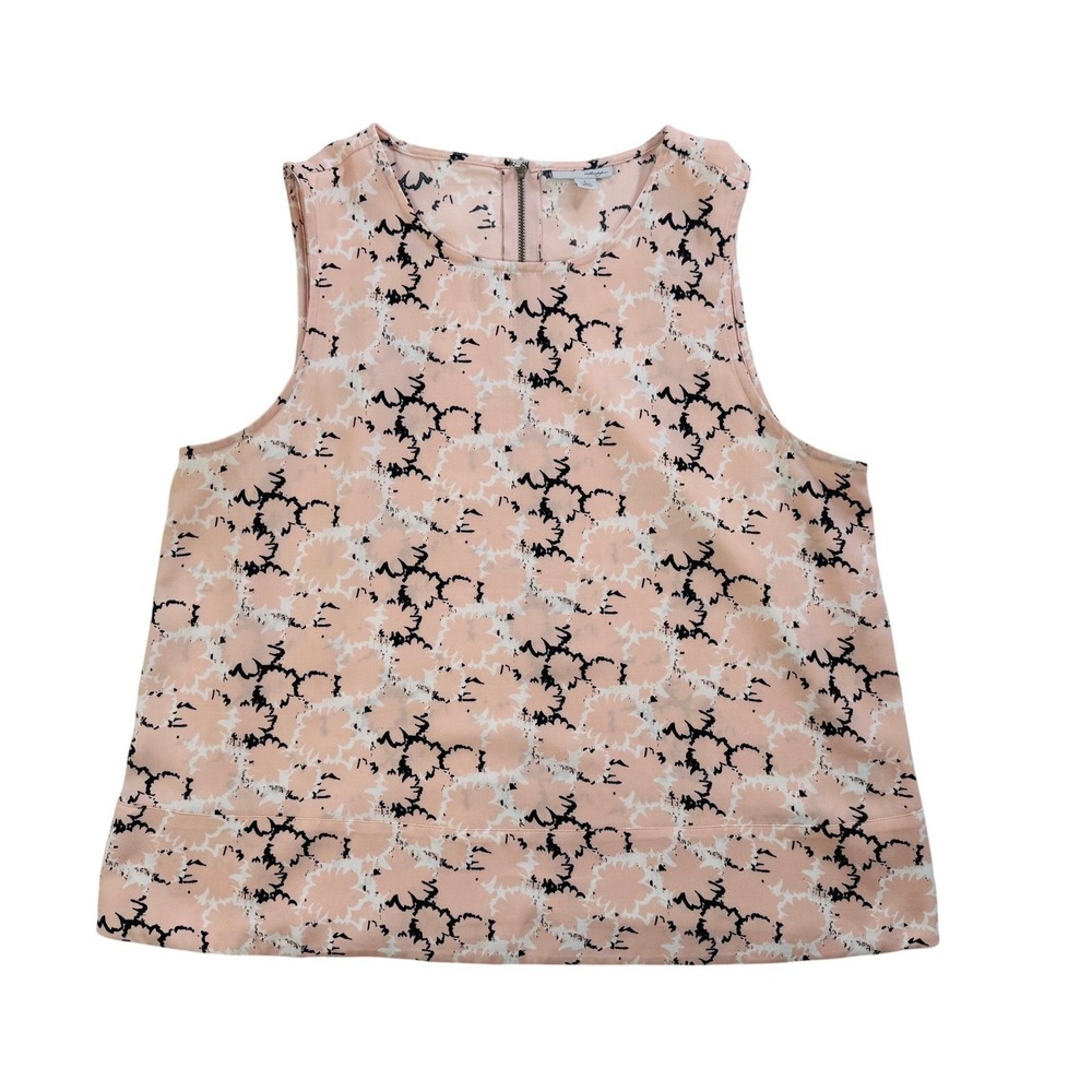 Halogen Women's Large Pink Abstract Floral Sleeveless Blouse Exposed Back Zipper